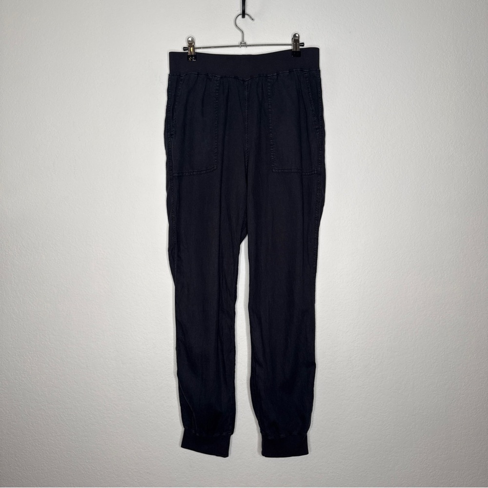 Faherty Arlie Day Pant Washed Black Elastic Waist Tencel Linen Cotton Size M